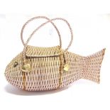 A NOVELTY PLASTIC & WIRE BASKET-WEAVE HANDBAG IN THE FORM OF A FISH circa 1950s-60s, with gilt metal
