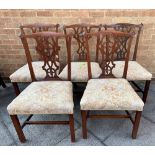 SET OF FIVE MAHOGANY DINING CHAIRS with floral upholstered seats, H 98cm