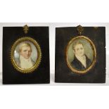 TWO 19TH CENTURY OVAL PORTRAIT MINIATURES of gentlemen, watercolour/gouache on ivory, in papier