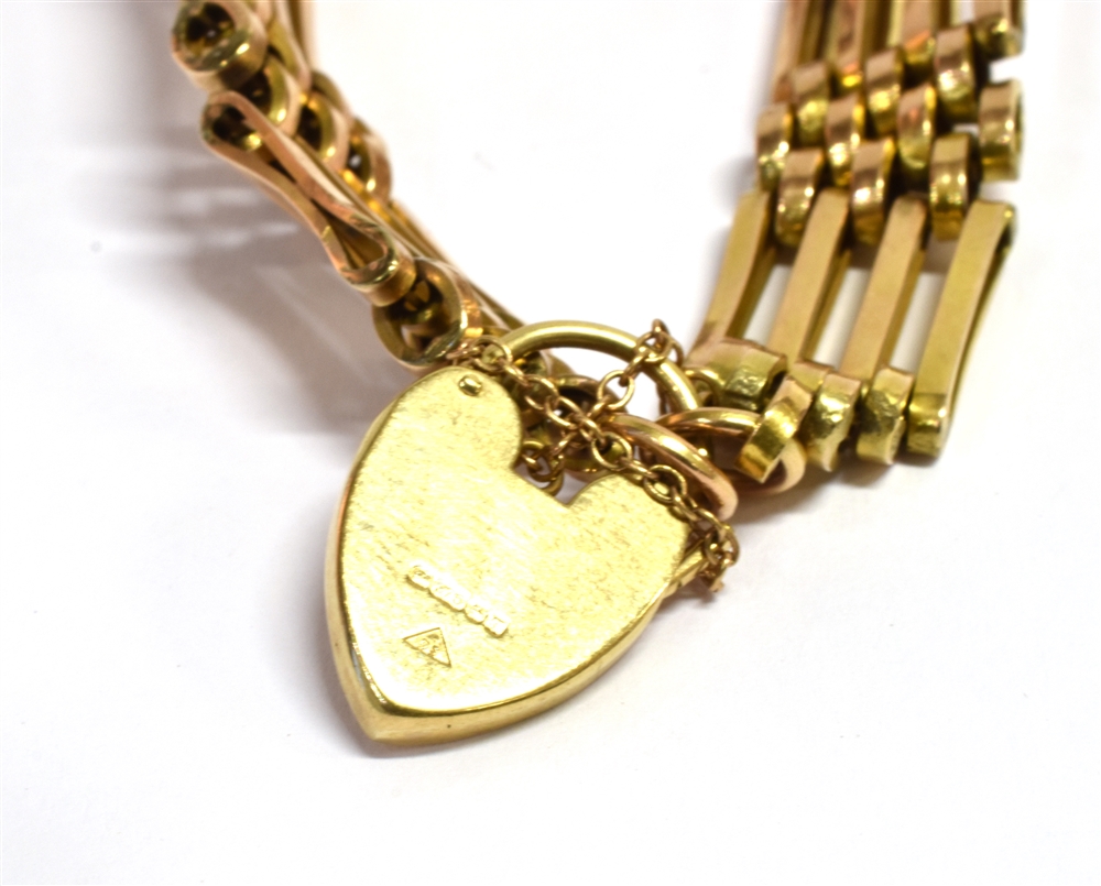 A 9CT GOLD FOUR GATE BRACELET With heart padlock, weight approx. 16 grams - Image 2 of 2