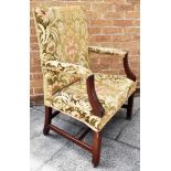 MAHOGANY FRAMED UPHOLSTERED ARMCHAIR H 103cm x W 60cm