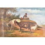 JACK GREEN (20TH CENTURY) Goats and goatherder Oil on canvas Signed lower right 59cm x 91cm