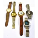 FIVE GENT'S WRISTWATCHES Comprising of a Stauer on a red leather strap, Accurist automatic, Sekonda,