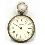 SMALL SILVER JOHN MYERS & CO POCKET WATCH Open faced with a white enamel dial marked John Myers & Co