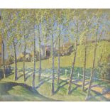 A A MOORE (fl. 1926-1950) Poplar trees in a landscape Oil on board Signed lower left 49cm x 59cm A.
