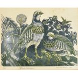 JAMES THOMAS ARMOUR OSBORNE (1907-1979) 'French Partridges' Lino-cut colour print Signed in