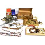 A LARGE COLLECTION OF INTERESTING COSTUME JEWELLERY To include a Victorian silver bladed pen knife