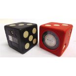 TWO SANYO MODEL RP1711 DICE CUB TRANSISTOR RADIOS one red, the other black, both untested.