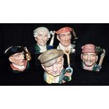 FIVE ROYAL DOULTON CHARACTER JUGS: D6630 'The Gardener', D6569 'Night Watchman', D6610 'Lumberjack',