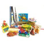 SEVEN ASSORTED RUSSIAN & OTHER TINPLATE TOYS 1970s and later, variable condition (untested), each