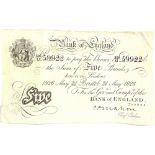 BANKNOTES - GREAT BRITAIN comprising a white five pounds (Mahon), 21 May 1926, 309U 59922; six