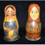TWO SETS OF RUSSIAN MATRYOSHKA OR NESTING DOLLS: a set of ten, the largest 21.5cm, the smallest