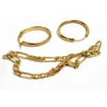A 9CT GOLD FIGARO CHAIN LINK BRACELET Weight 3 grams together with a single 9ct gold hoop earring