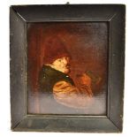 FLEMISH SCHOOL Peasant with flagon of beer Oil on panel 15cm x 13cm Condition Report : good