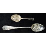 A SILVER BERRY SPOON Hallmarked for London, date letter C together with a silver jam spoon with