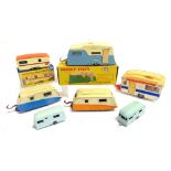 SEVEN DIECAST MODEL CARAVANS comprising a Dinky No.117, Four Berth Caravan, cream and blue, good