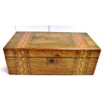 ROSEWOOD AND PARQUETRY WRITING SLOPE, opening to reveal a pink leather writitng surface, with