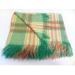 A WELSH (CARMARTHEN) WOOL BLANKET the traditional chevron design in green, coral, cream and