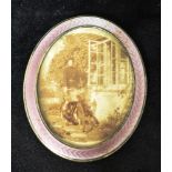 A SILVER AND MAUVE GUILLOCHE ENAMEL PICTURE FRAME Enamel small oval picture frame marked 935S