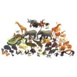 ASSORTED BRITAINS PLASTIC ZOO ANIMALS together with fence sections; and trees, all unboxed.