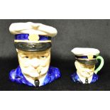 TWO BURLEIGH WARE WINSTON CHURCHILL CHARACTER JUGS the larger 13.5cm high, the smaller 8cm high (