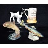 A BESWICK MODEL OF A GOLDEN TROUT NUMBER 1246 and a Brown Trout number 1042, a Beswick spaniel and a