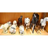 A GROUP OF ASSORTED BESWICK AND DOULTON HORSES including black Beswick horse 18.5cm high, three