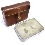 A RECTANGULAR SANDWICH TIN by James Dixon & Sons, Sheffield, contained in a leather case for