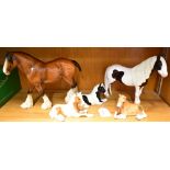 A GROUP OF JOHN BESWICK HORSES comprising Shire horse 18.5cm high, a Piebald 17.5cm high, and