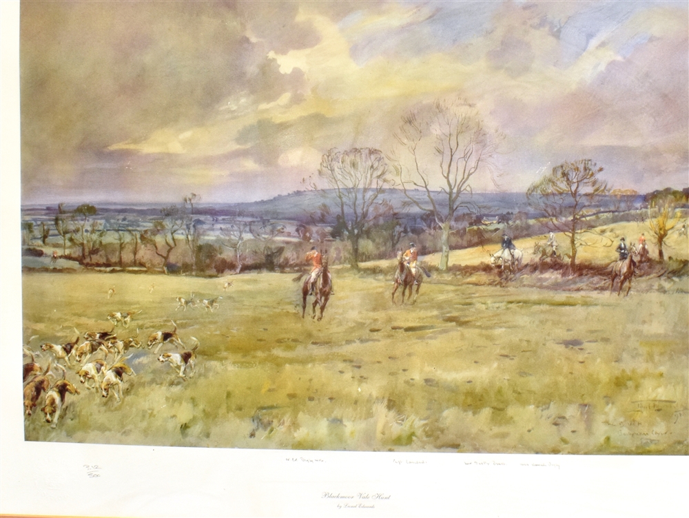 A LIMITED EDITION LIONEL EDWARDS PRINT 'BLACKMOOR VALE HUNT' numbered 312/500, Chelsea Green