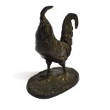 A BRONZE FIGURE OF A COCKEREL impressed 'P.J. MENE', 14cm high.