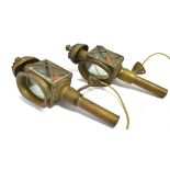 A PAIR OF CARRIAGE LAMPS later converted to electricity, Ht 47 cms