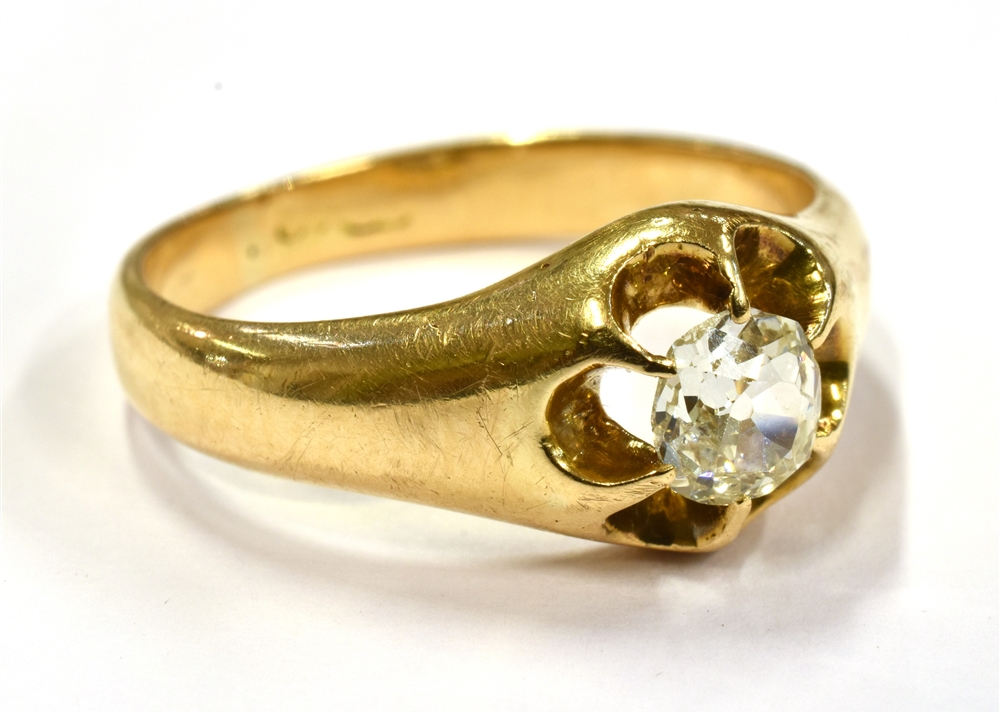 AN OLD CUT DIAMOND SET 18CT GOLD RING the buttercup claw set front comprising a cushion shaped old - Image 2 of 5