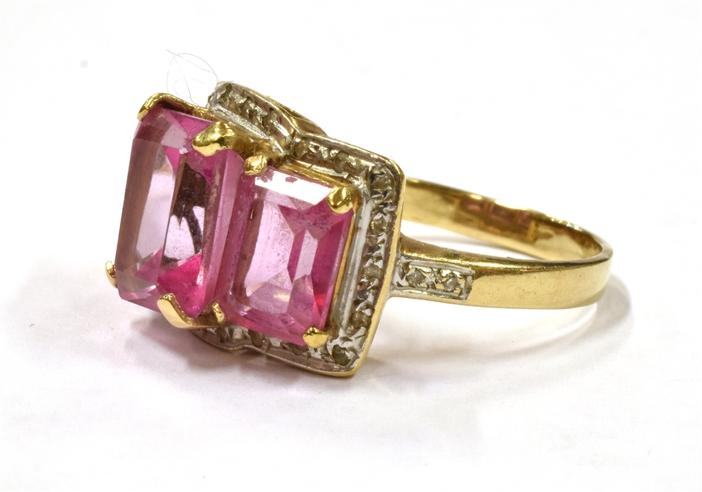 A PINK SPINEL TRIPLE STONE COCKTAIL RING the central spinel measuring approx. 1cm by 0.8cm, - Image 3 of 3