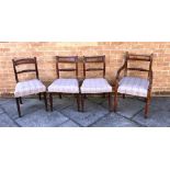 THREE MAHOGANY DINING CHAIRS H 80cm together with a carver chair, H 84cm