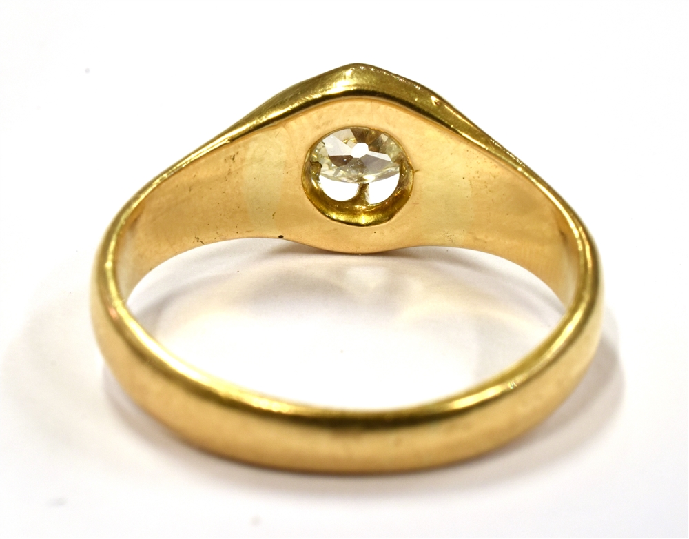 AN OLD CUT DIAMOND SET 18CT GOLD RING the buttercup claw set front comprising a cushion shaped old - Image 4 of 5