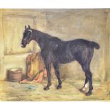 ROBERT L ALEXANDER (1840-1923) Portrait of a hunter in a stable interior Oil on canvas Signed and