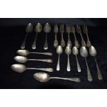 A COLLECTION OF SILVER SPOONS AND FORKS To include five George III spoons hallmarked for London '