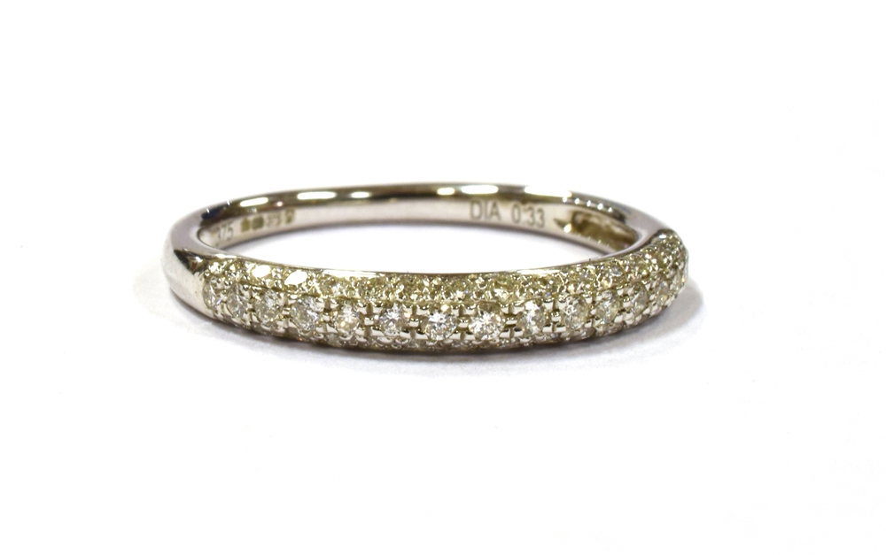 A 9CT WHITE GOLD DIAMOND HALF ETERNITY RING the shank marked 375, DIA 0.33, ring size L-L ½ weight