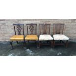 PAIR OF MAHOGANY DINING CHAIRS with floral upholstered seats H 93cm, together with another pair of