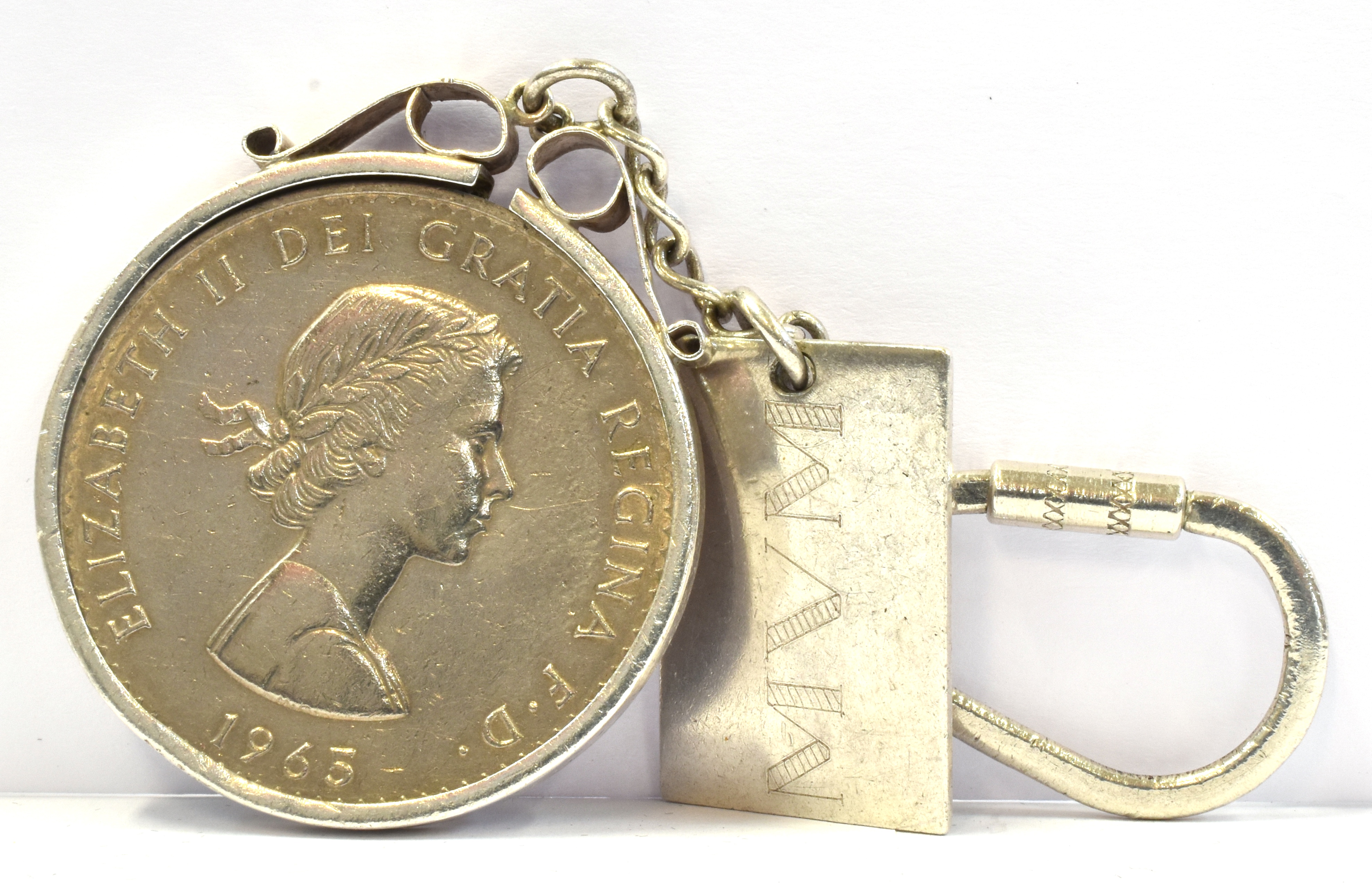 A SILVER FOB and silver mounted 1965 Churchill crown - Image 2 of 2