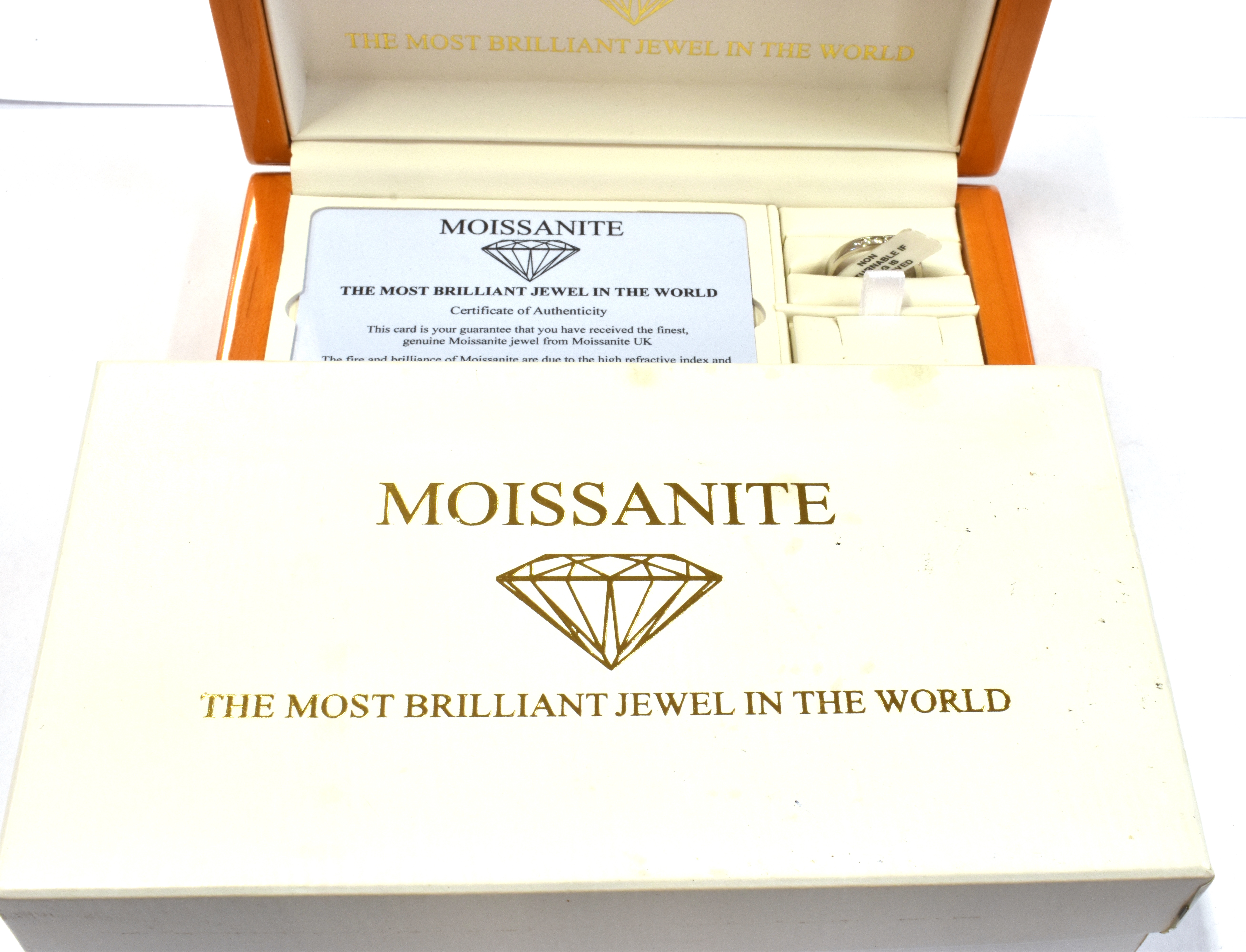 A PLATINUM AND MOISSANITE WISHBONE RING boxed and certified, marked 950 Birmingham, ring size L, - Image 2 of 5