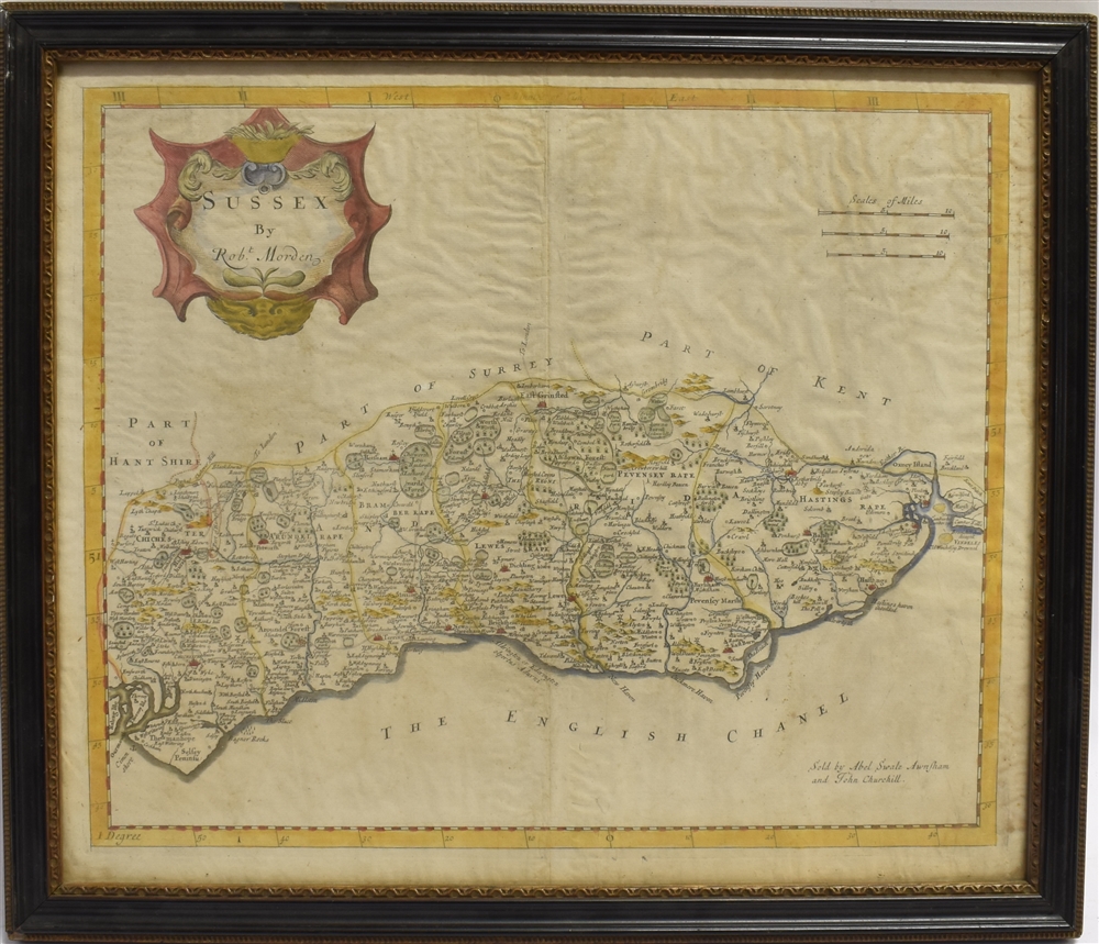 [MAP]. SUSSEX Morden, Robert (English, c.1650-1703), 'Sussex', engraved county map, hand-coloured in