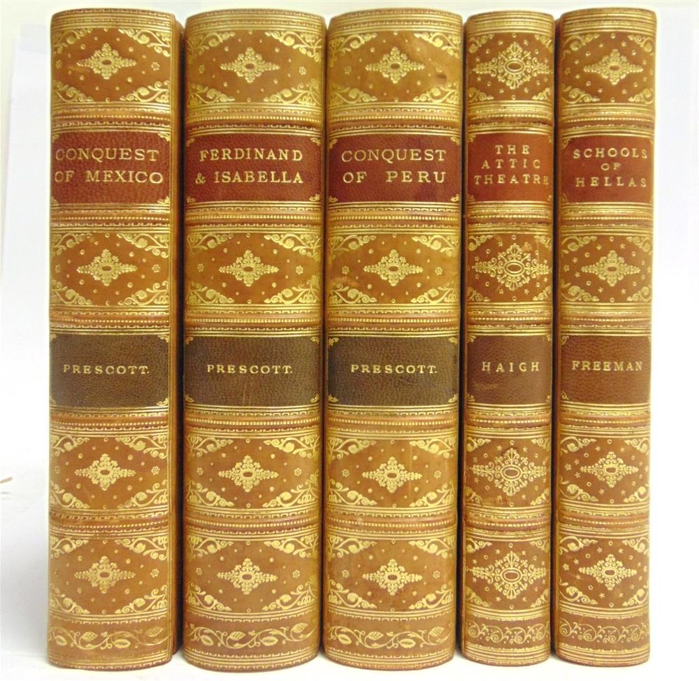[MISCELLANEOUS]. BINDINGS Five assorted volumes, each in a full tree calf gilt prize binding by