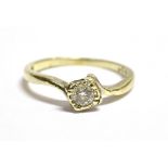 A 9CT GOLD AND DIAMOND SOLITAIRE RING Size L, weight 1.8g.