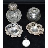 A COLLECTION OF SILVER Comprising of a pair of small Sheffield silver dishes on three open work