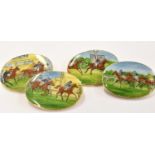 A PAIR OF OVAL CUFFLINKS with finely executed enamelled decoration of horse racing scenes,