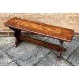 AN OAK RECTANGULAR BENCH with peg stretcher, H 48cm x W 32cm x Length 112cm