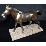 A SPELTER FIGURE OF A HORSE on rectangular marble base, the base 35cm x 14cm