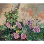 GRETA CONSTANCE DELF LINES (1917-2008) 'Giant Saxafrage and Xmas Rose' Oil on canvas Signed lower